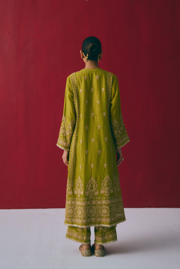 Fern Tissue Maheshwari Kurta Set with Dabka & Sitara Embroidery