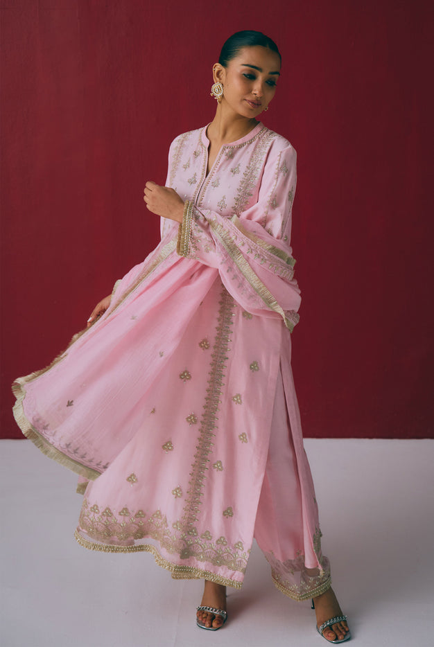 Blush Chanderi Kurta Set with Gota & Dori Embroidery