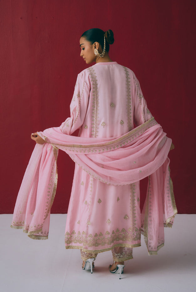 Blush Chanderi Kurta Set with Gota & Dori Embroidery