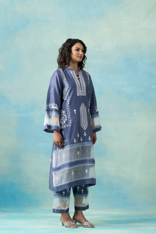 Ocean Blue Silk Chanderi Kurta Set