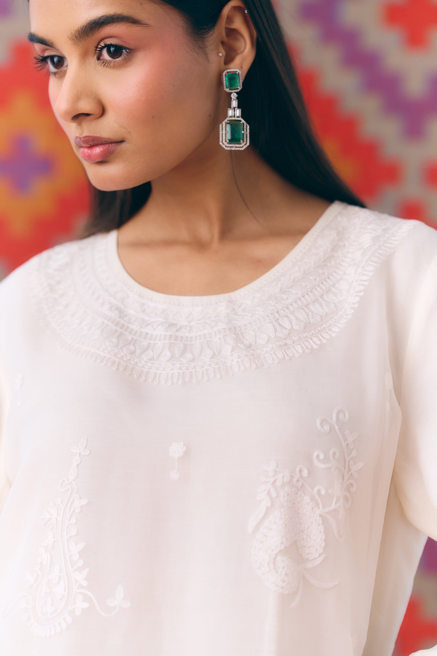 White Silk Organza Kurta Set with Thread Embroidery