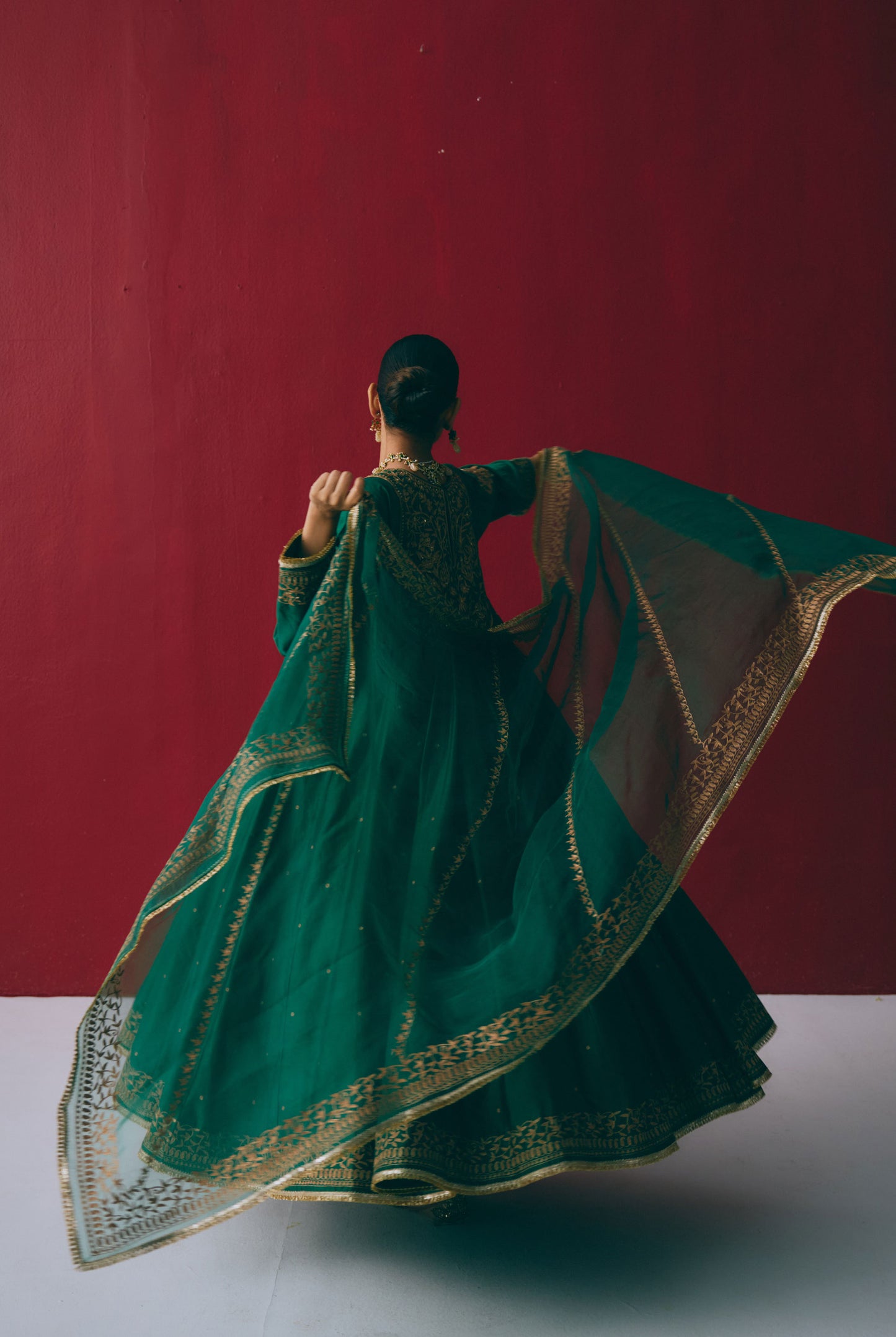 Emerald Chanderi Silk Anarkali with Zari & Aari Embroidery
