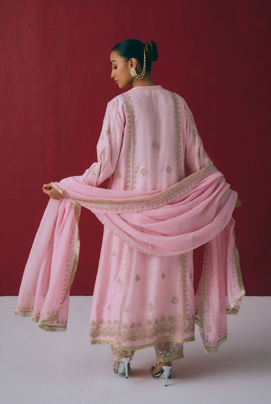Blush Chanderi Kurta Set with Gota & Dori Embroidery