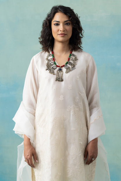 White Silk Organza Kurta Set