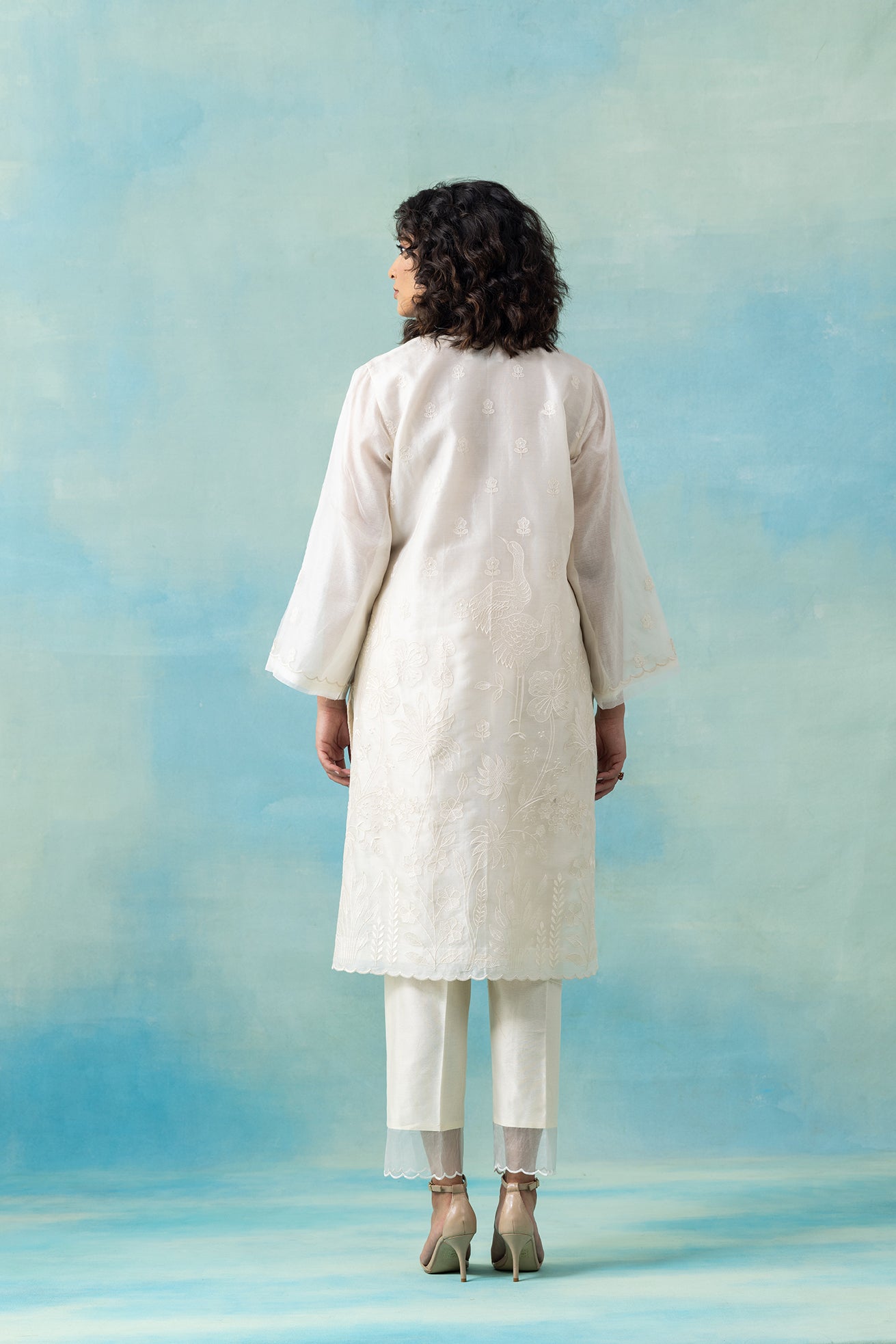 White Silk Organza Kurta Set