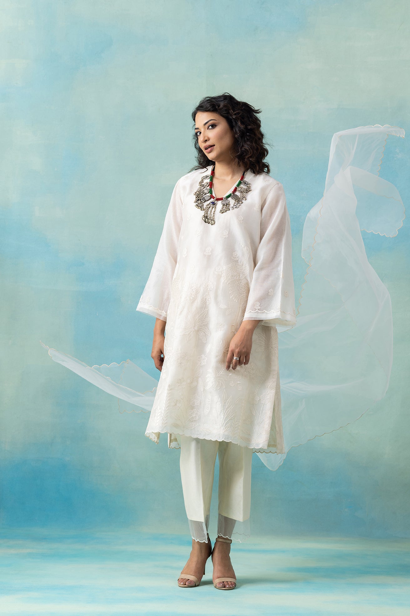 White Silk Organza Kurta Set