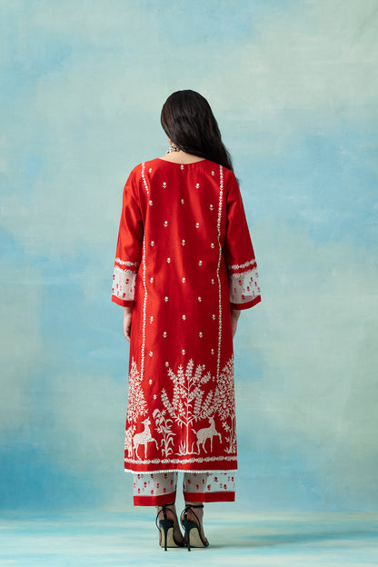 Poppy Silk Chanderi Kurta Set