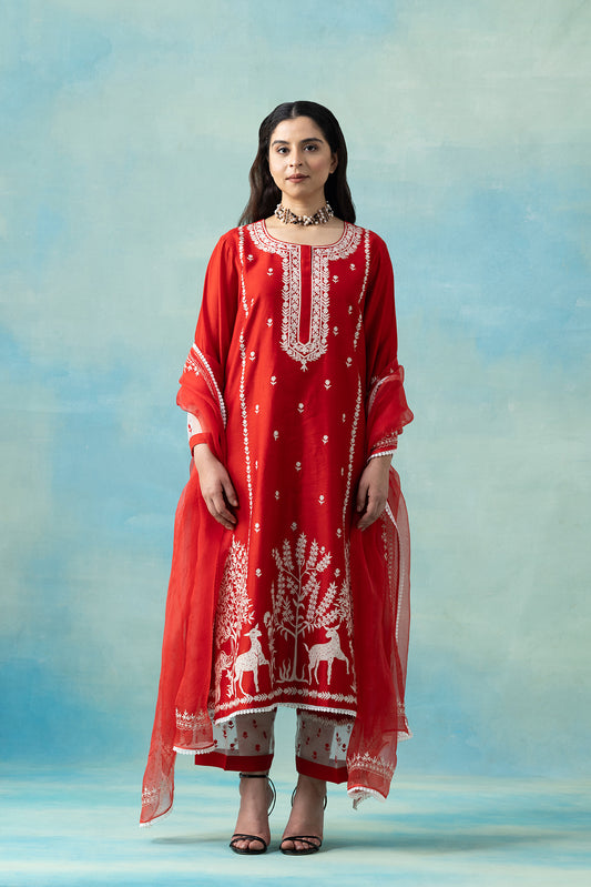Poppy Silk Chanderi Kurta Set