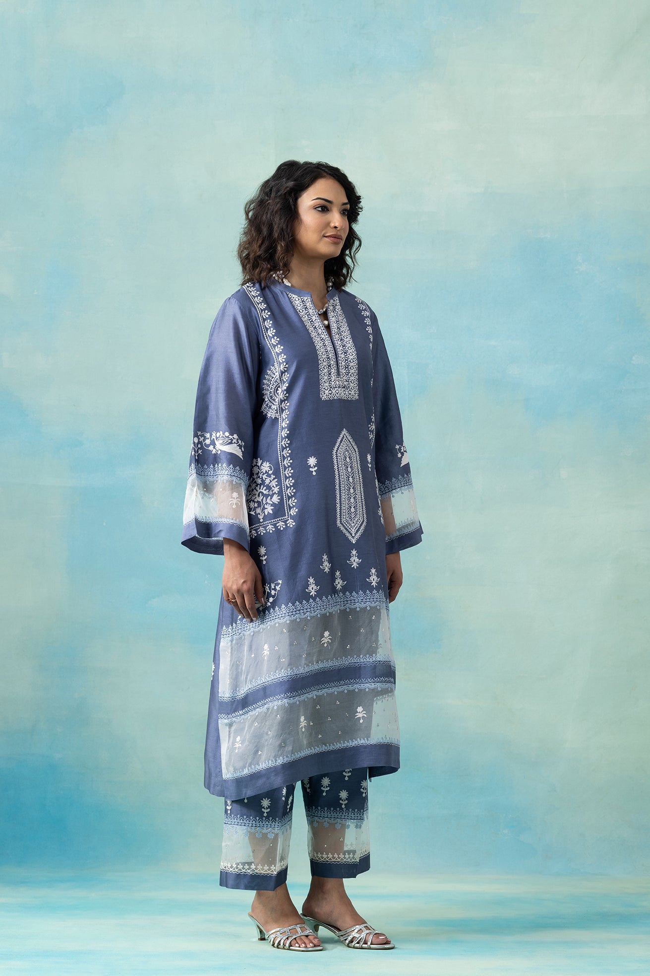Ocean Blue Silk Chanderi Kurta Set