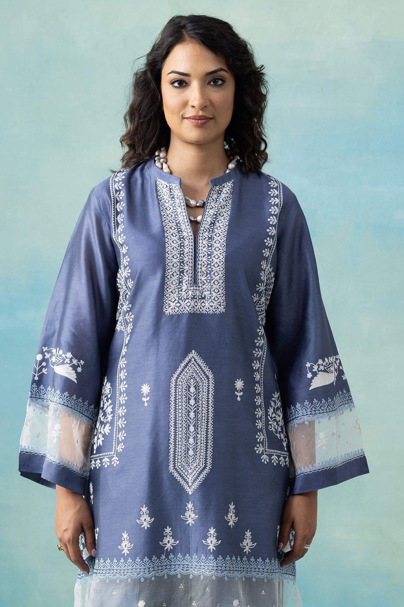 Ocean Blue Silk Chanderi Kurta Set