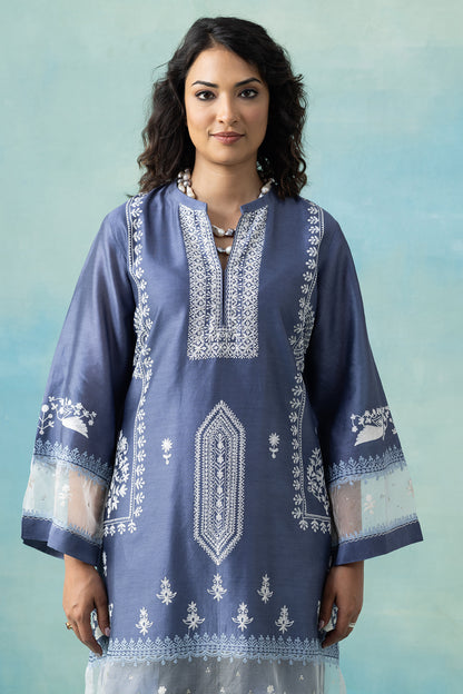 Ocean Blue Silk Chanderi Kurta Set