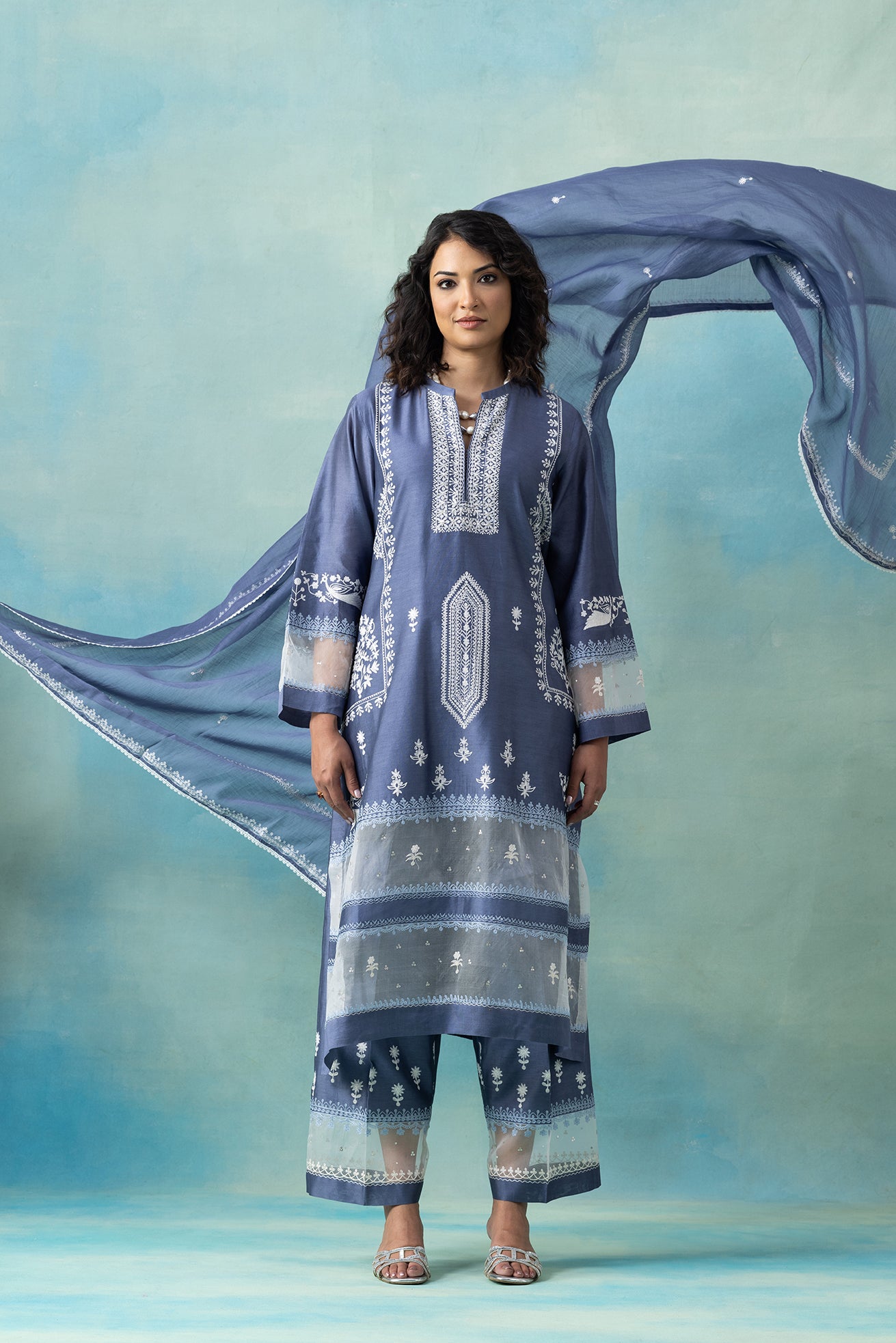 Ocean Blue Silk Chanderi Kurta Set