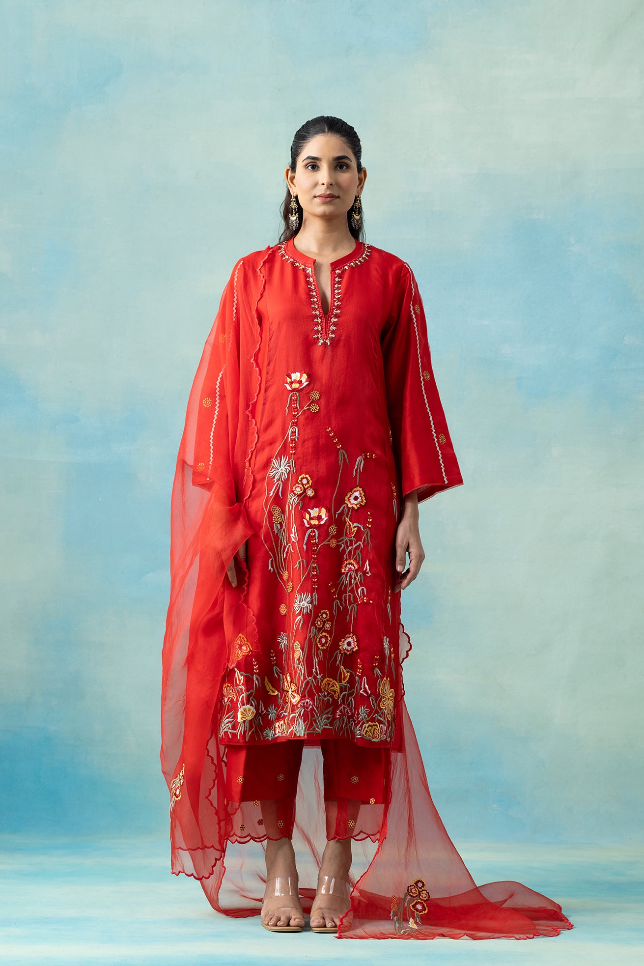 Poppy Maheshwari Kurta Set with Botanical Embroidery