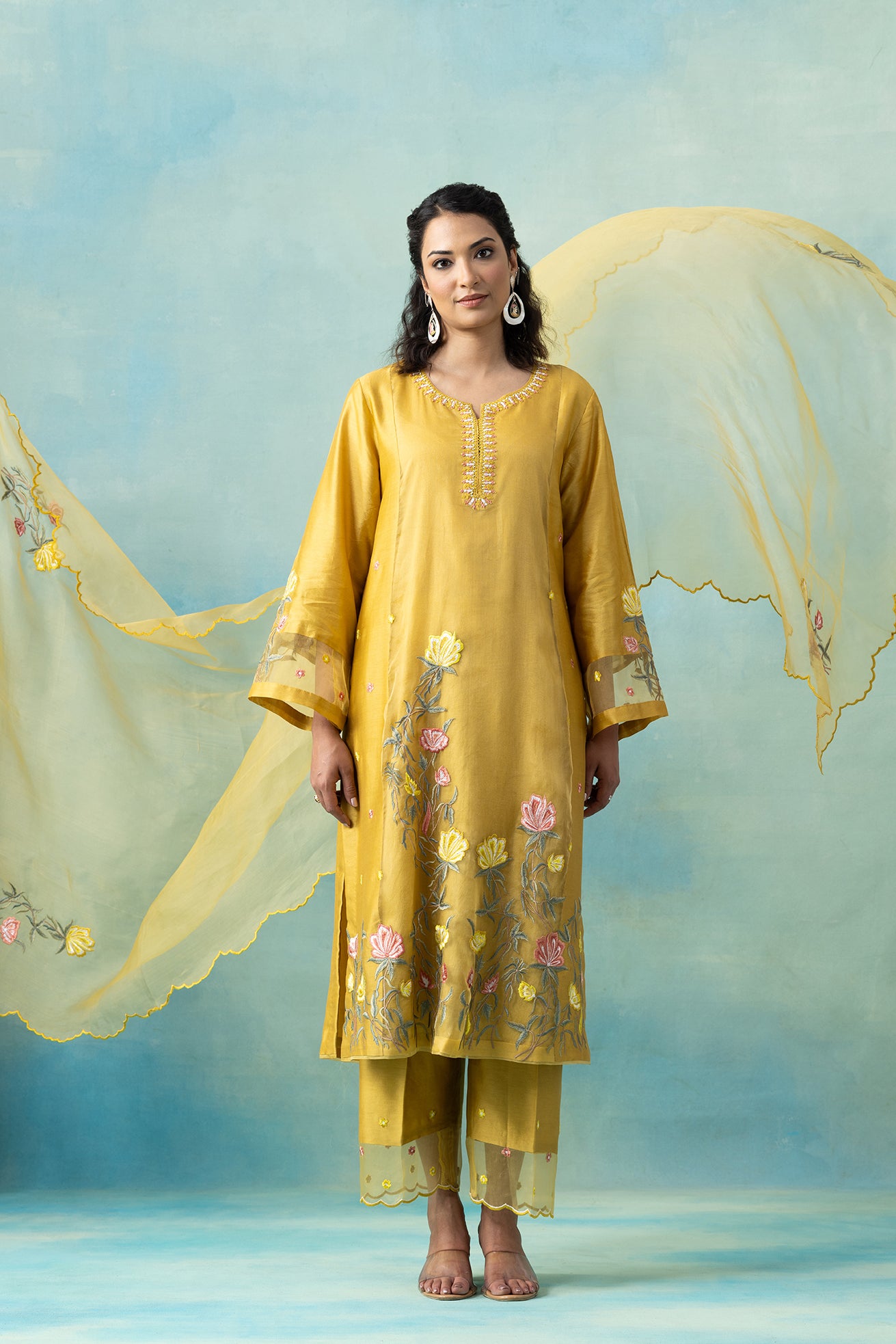 Sunlit Yellow Maheshwari Kurta Set