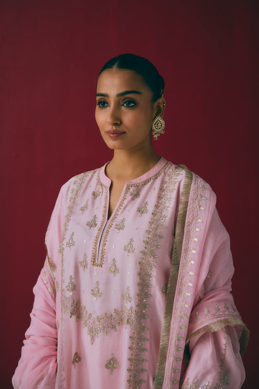 Blush Chanderi Kurta Set with Gota & Dori Embroidery
