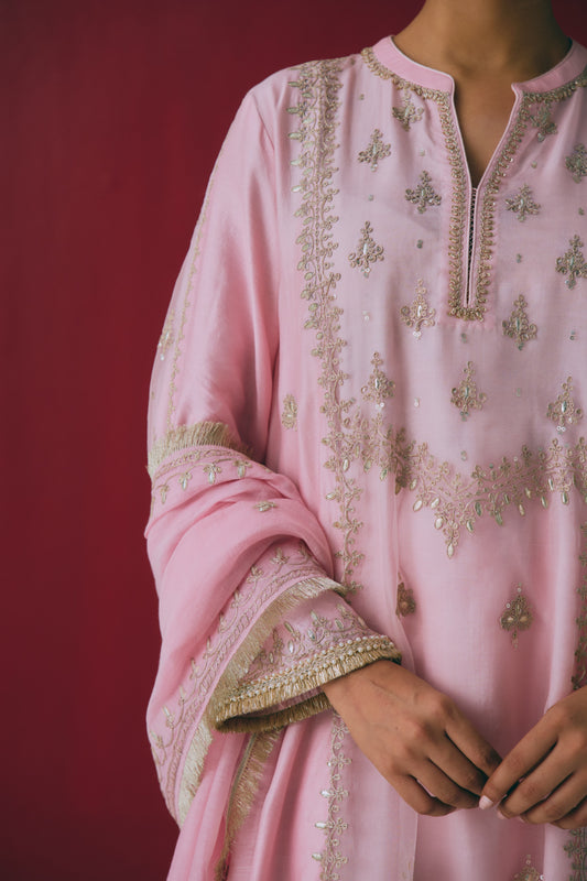 Blush Chanderi Kurta Set with Gota & Dori Embroidery