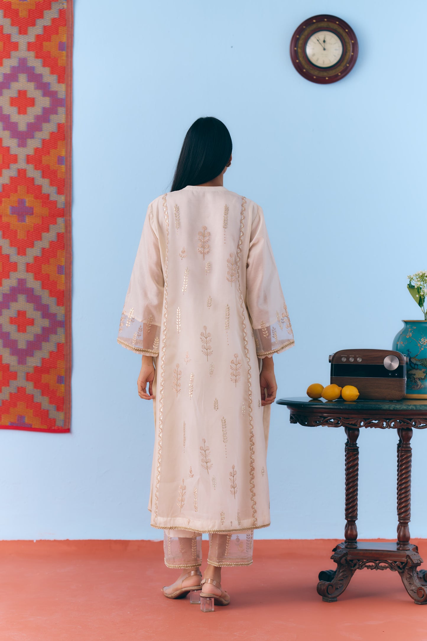 White Silk Chanderi Kurta Set with Gota, Dori & Zari Embroidery