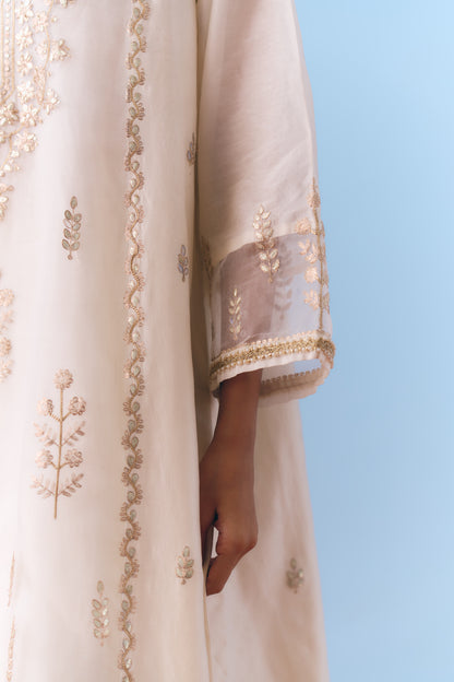 White Silk Chanderi Kurta Set with Gota, Dori & Zari Embroidery