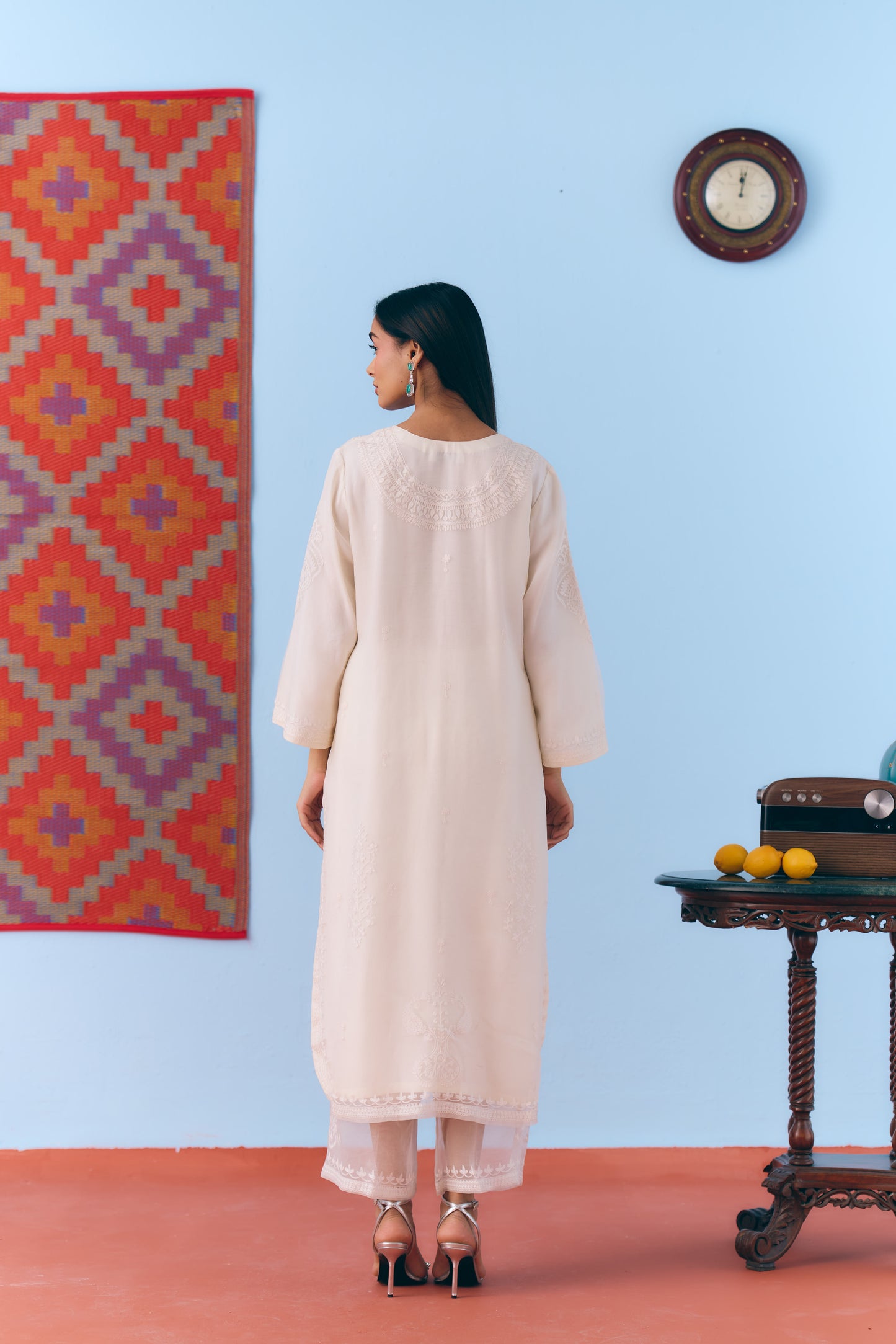 White Silk Organza Kurta Set with Thread Embroidery