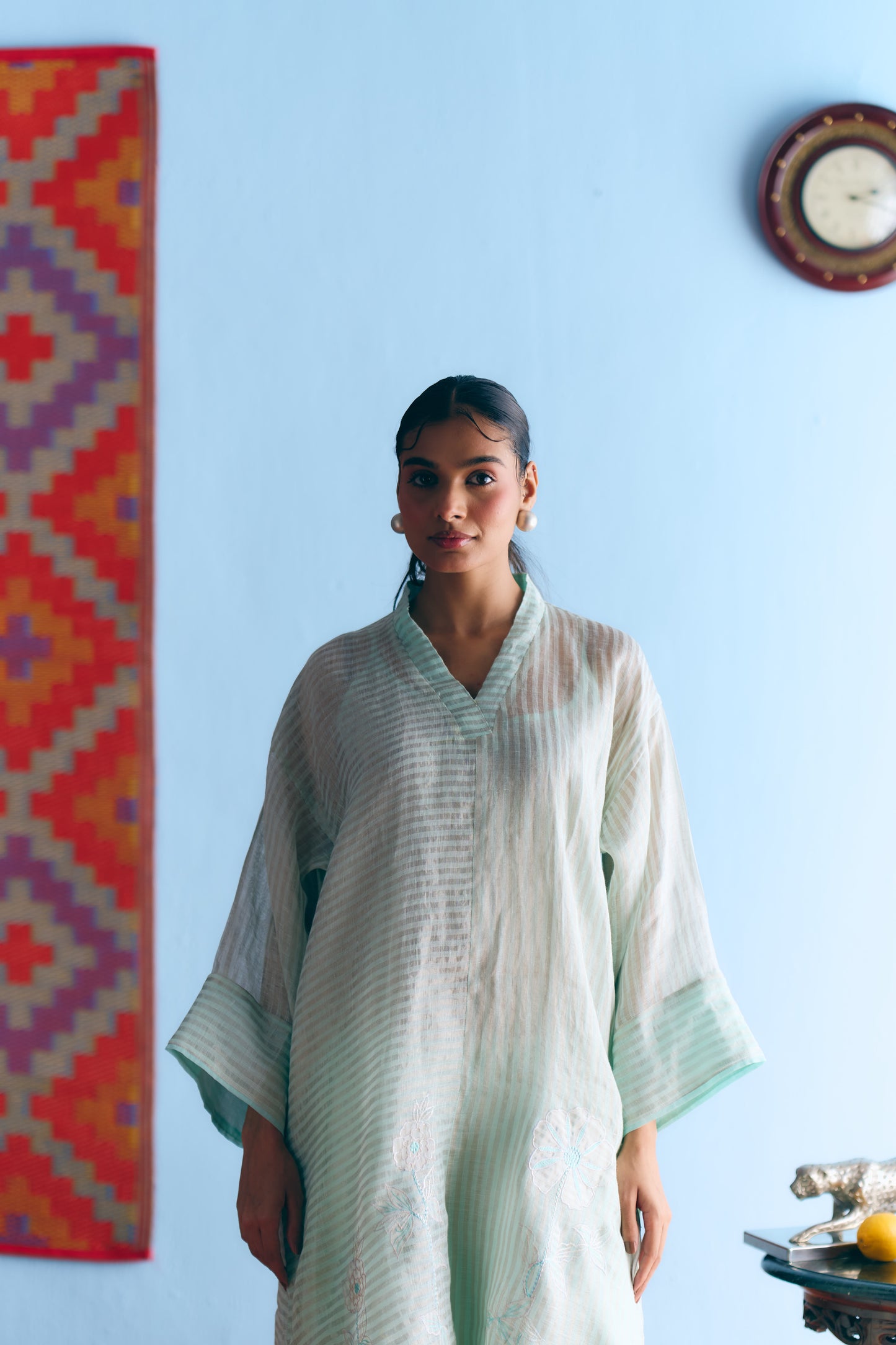 Sky Blue Handwoven Linen & Tissue Antifit Co-ord with Zari Patchwork