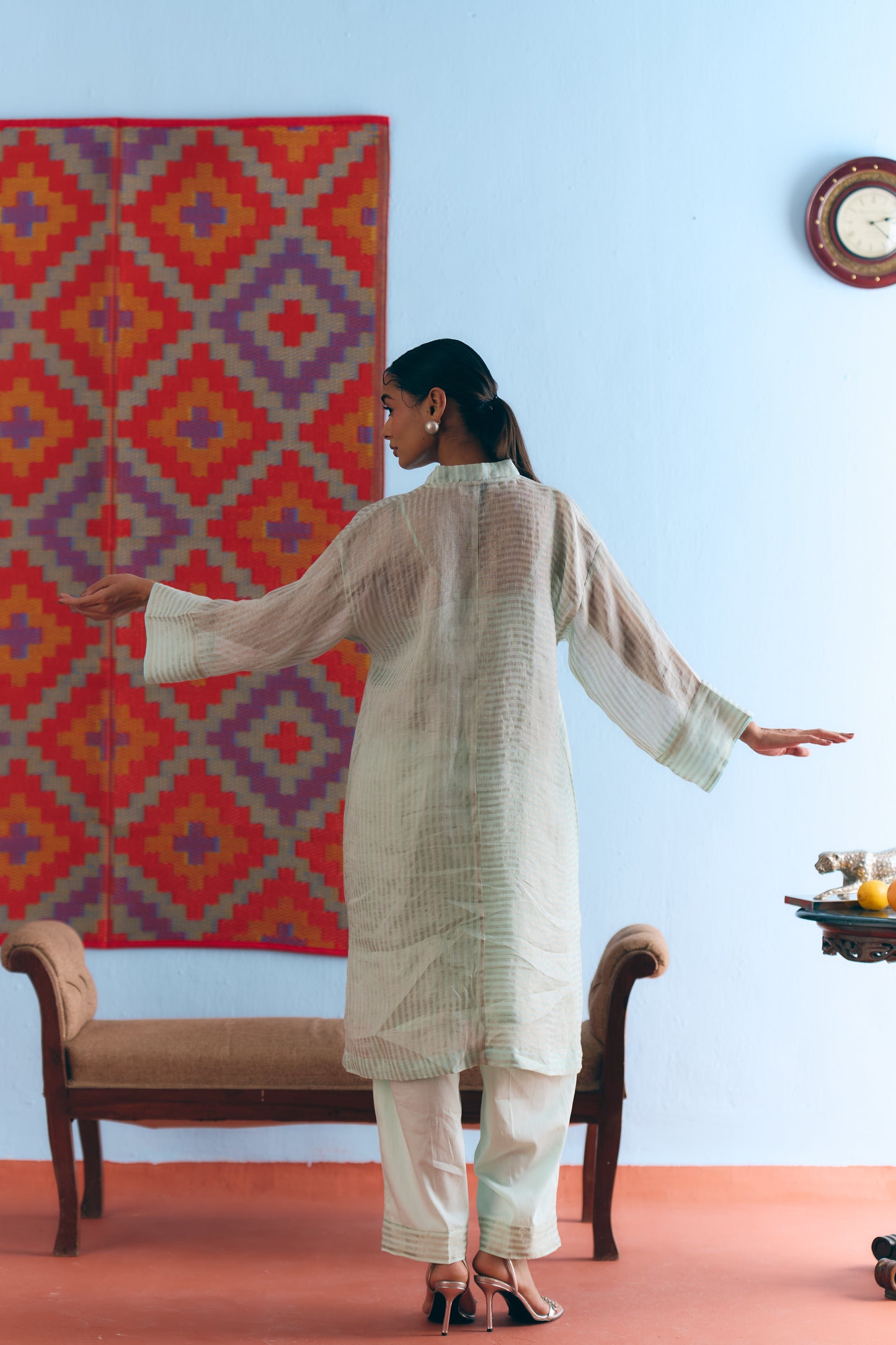 Sky Blue Handwoven Linen & Tissue Antifit Co-ord with Zari Patchwork