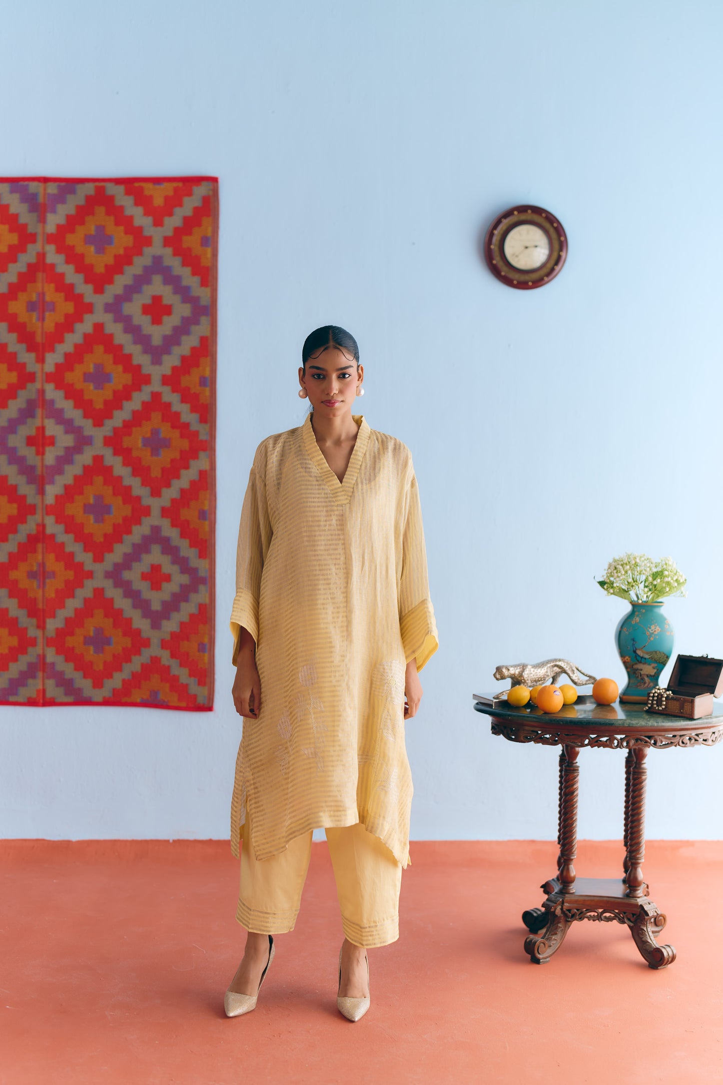 Lime Handwoven Linen & Tissue Antifit Co-ord with Zari Patchwork