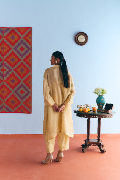 Lime Handwoven Linen & Tissue Antifit Co-ord with Zari Patchwork