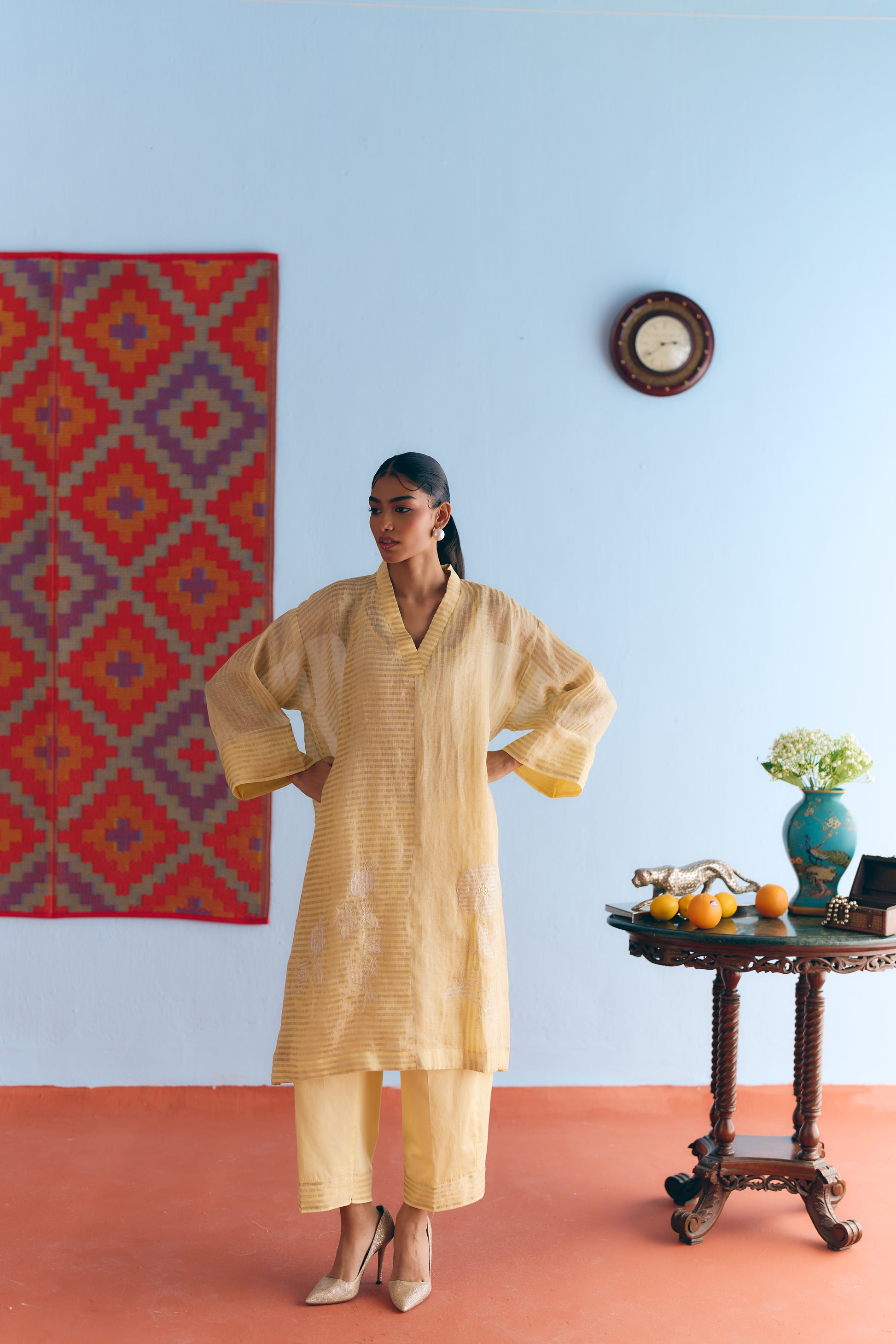Lime Handwoven Linen & Tissue Antifit Co-ord with Zari Patchwork