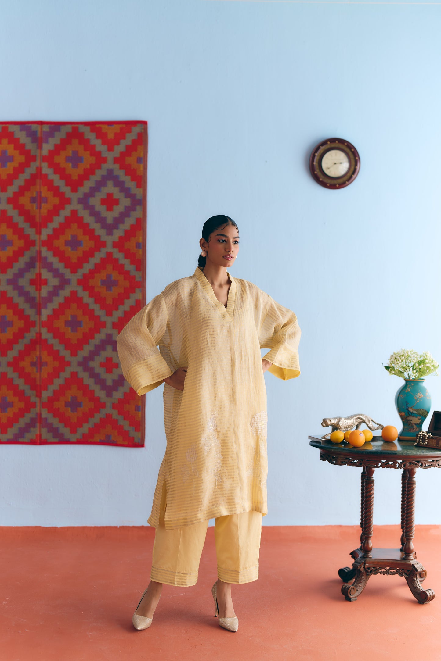Lime Handwoven Linen & Tissue Antifit Co-ord with Zari Patchwork