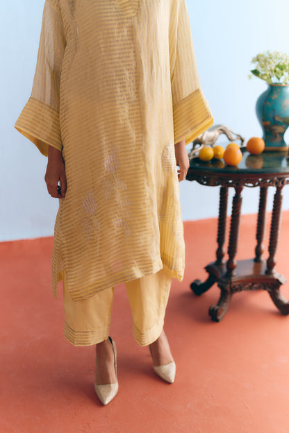 Lime Handwoven Linen & Tissue Antifit Co-ord with Zari Patchwork